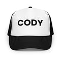 Cody Pool Hat LE black and white with black text front view