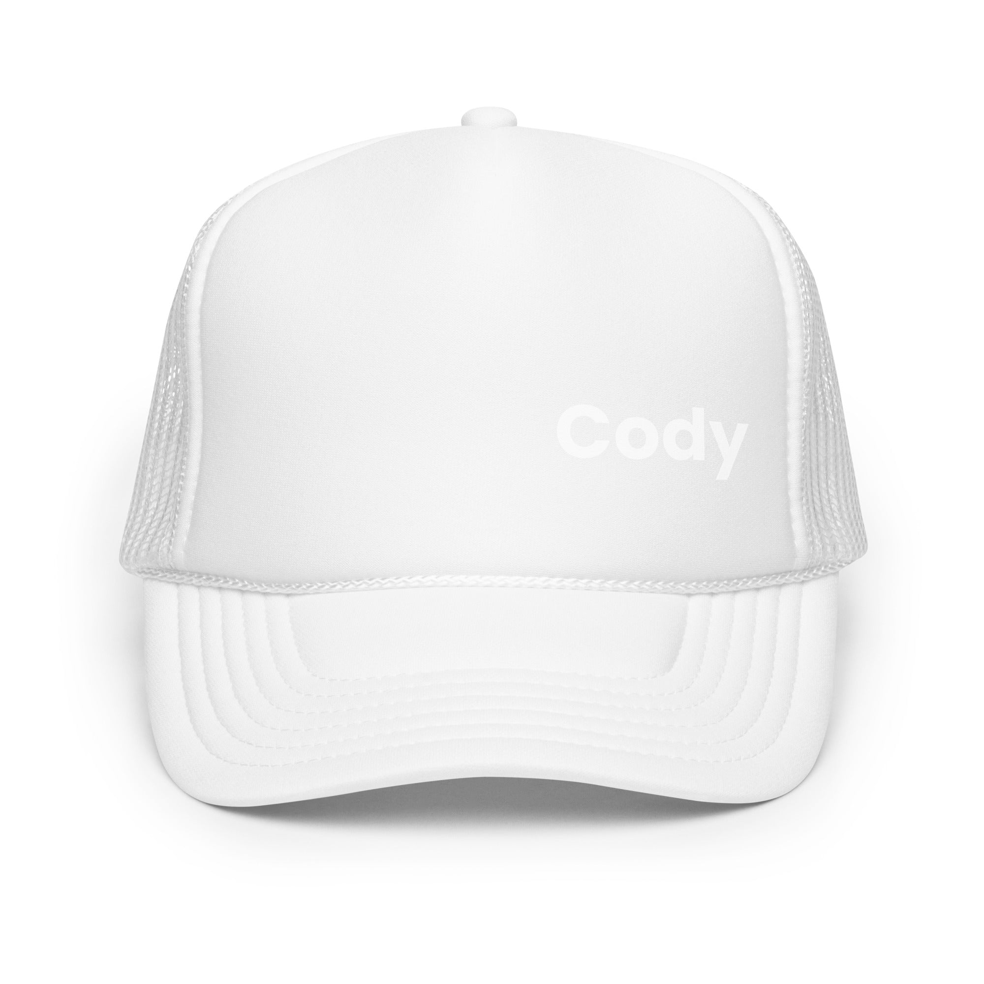 Cody Pool Hat white with white text front view
