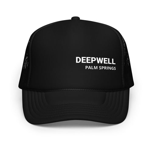 Deepwell Pool Hat black with white text front view