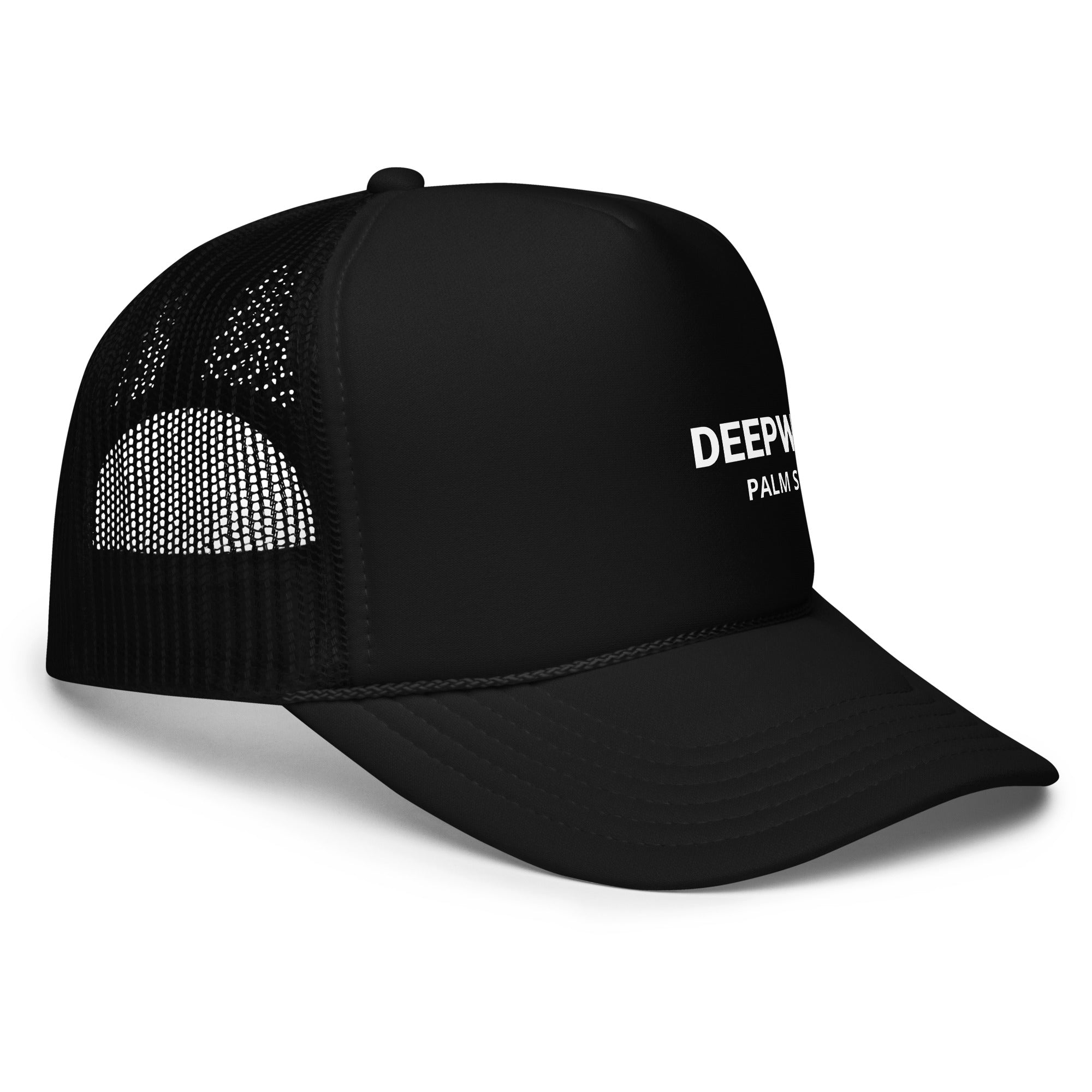 Deepwell Pool Hat black with white text left view