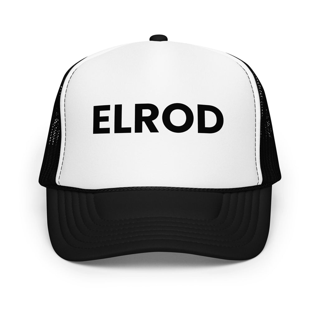 Elrod Pool Hat LE black and white with black text front view