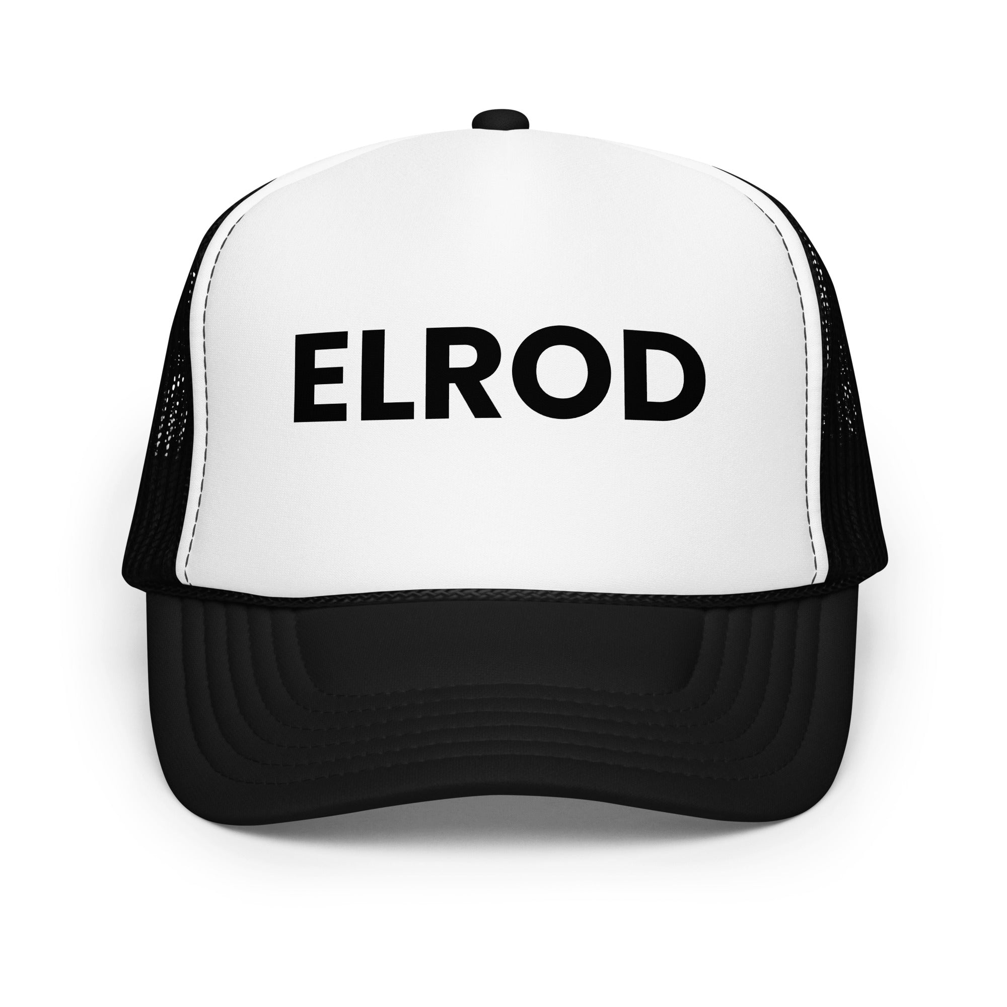 Elrod Pool Hat LE black and white with black text front view