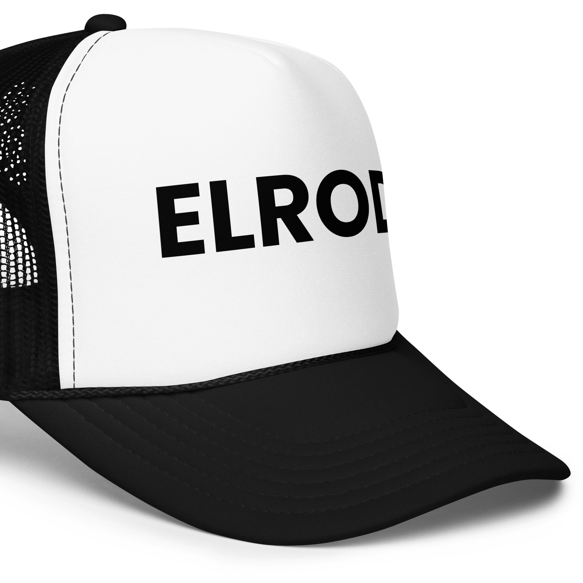 Elrod Pool Hat LE black and white with black text left view 