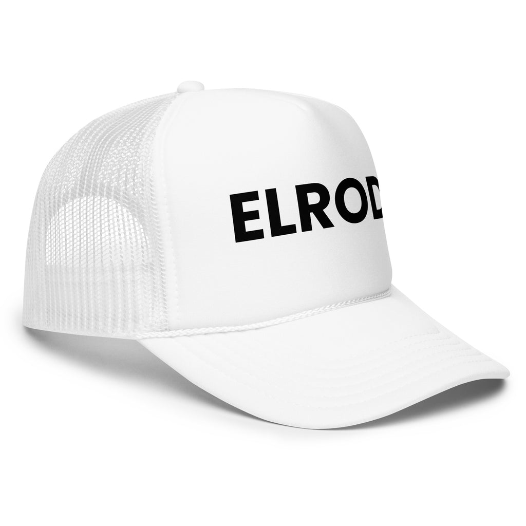 Elrod Pool Hat LE left view white with black text