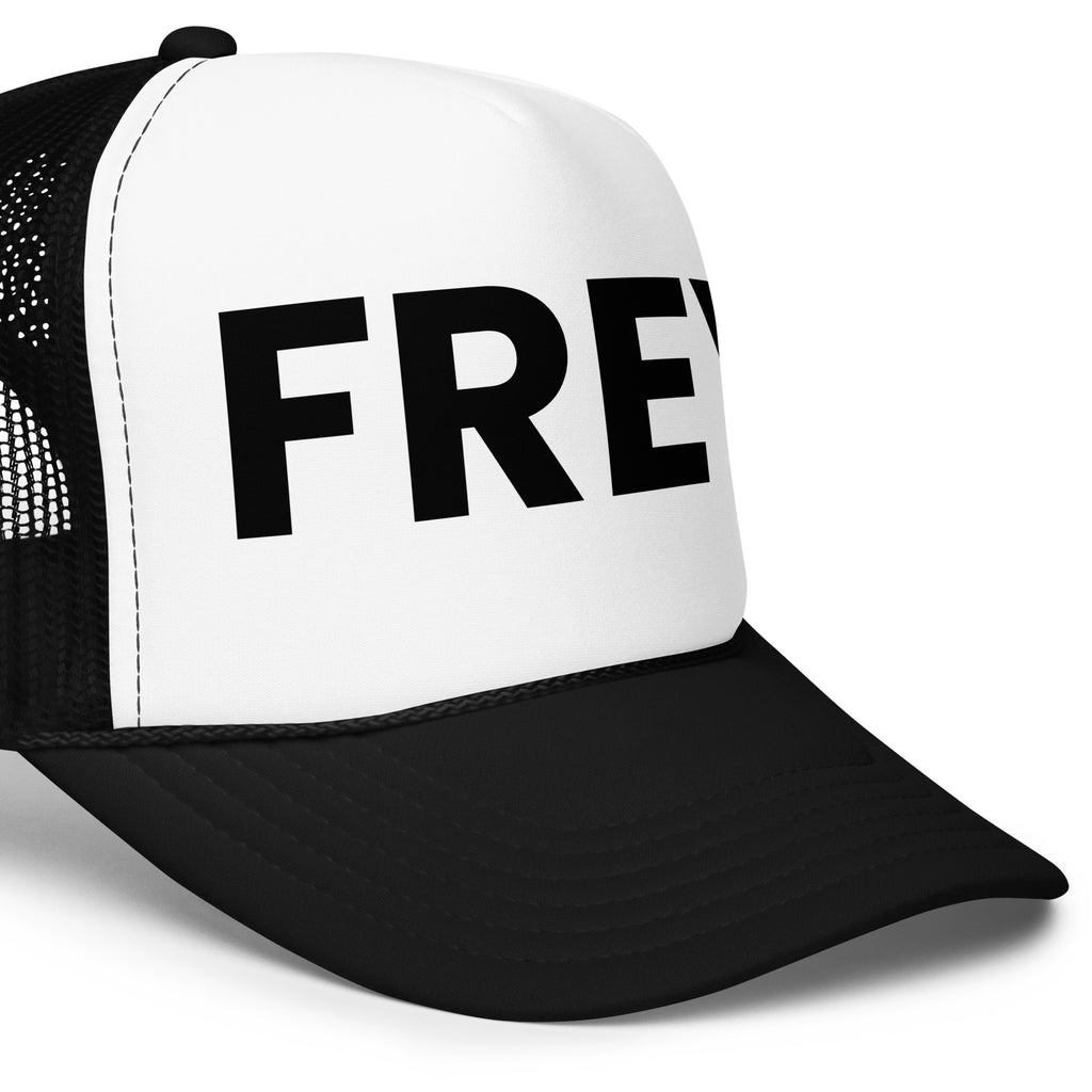 Frey Pool Hat Extra LE black and white with black text left big view