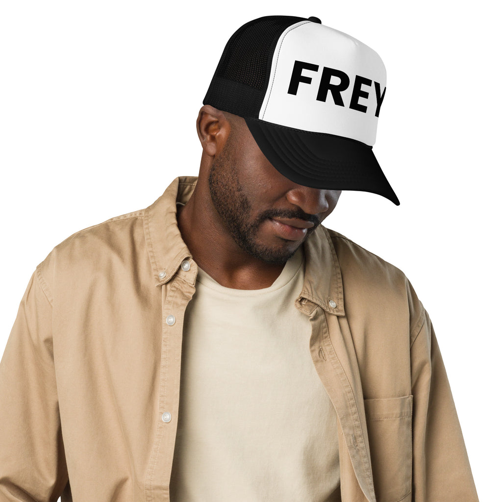 Frey Pool Hat Extra LE black and white on man side view