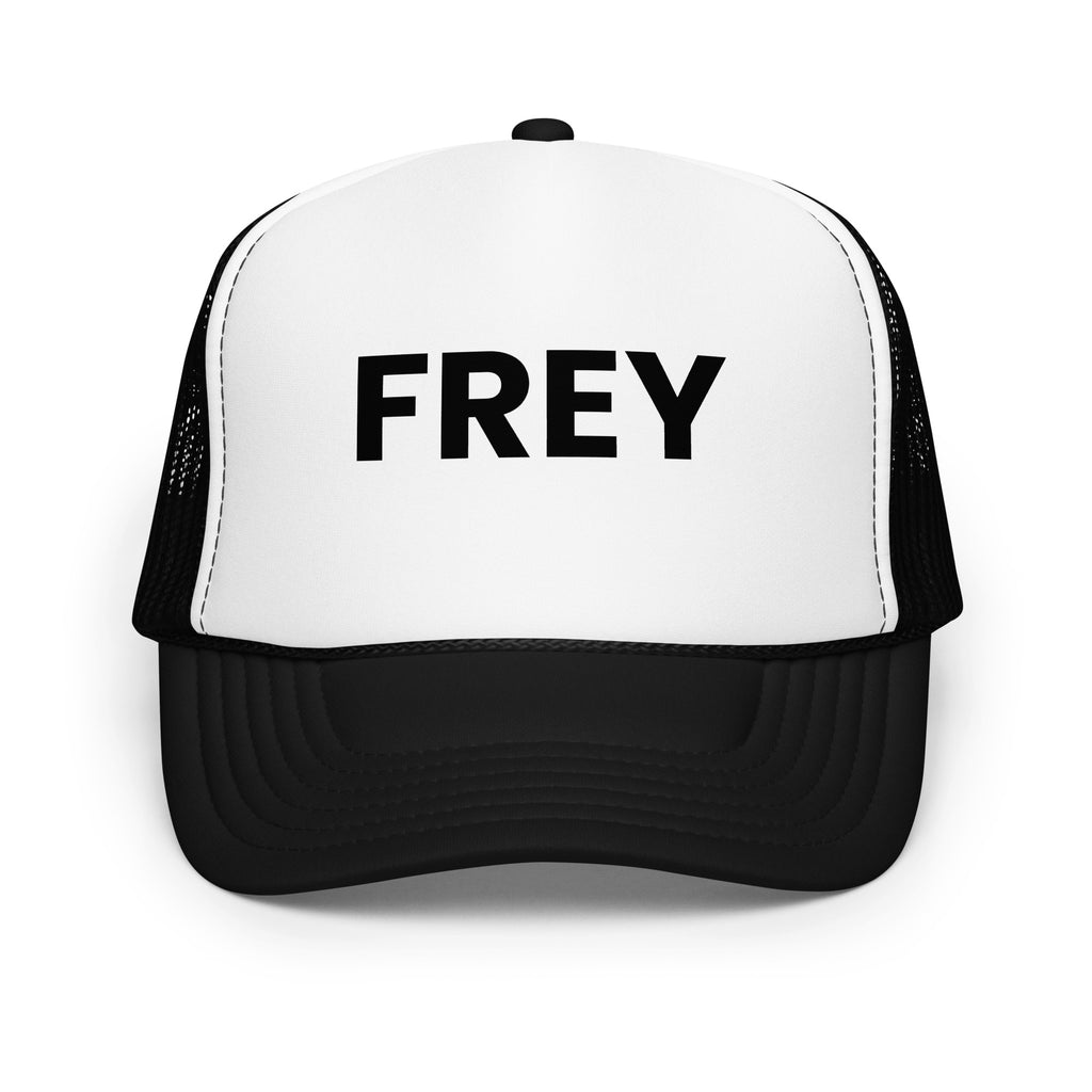 Frey Pool Hat LE black and white with black text front view