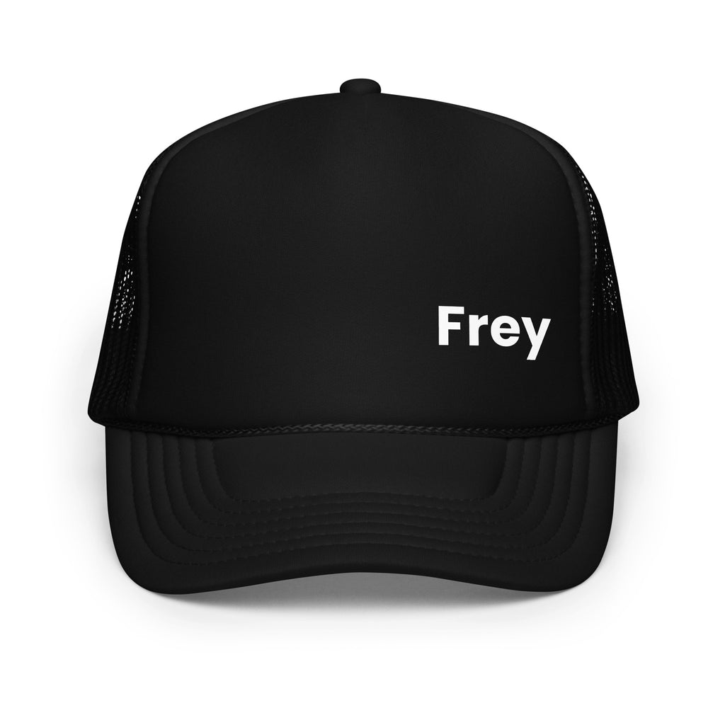 Frey Pool Hat black with white text front view