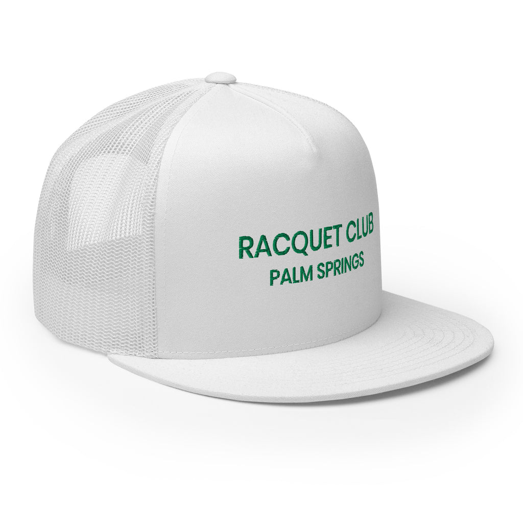 Racquet Club Mod Hat white with green  text left side view