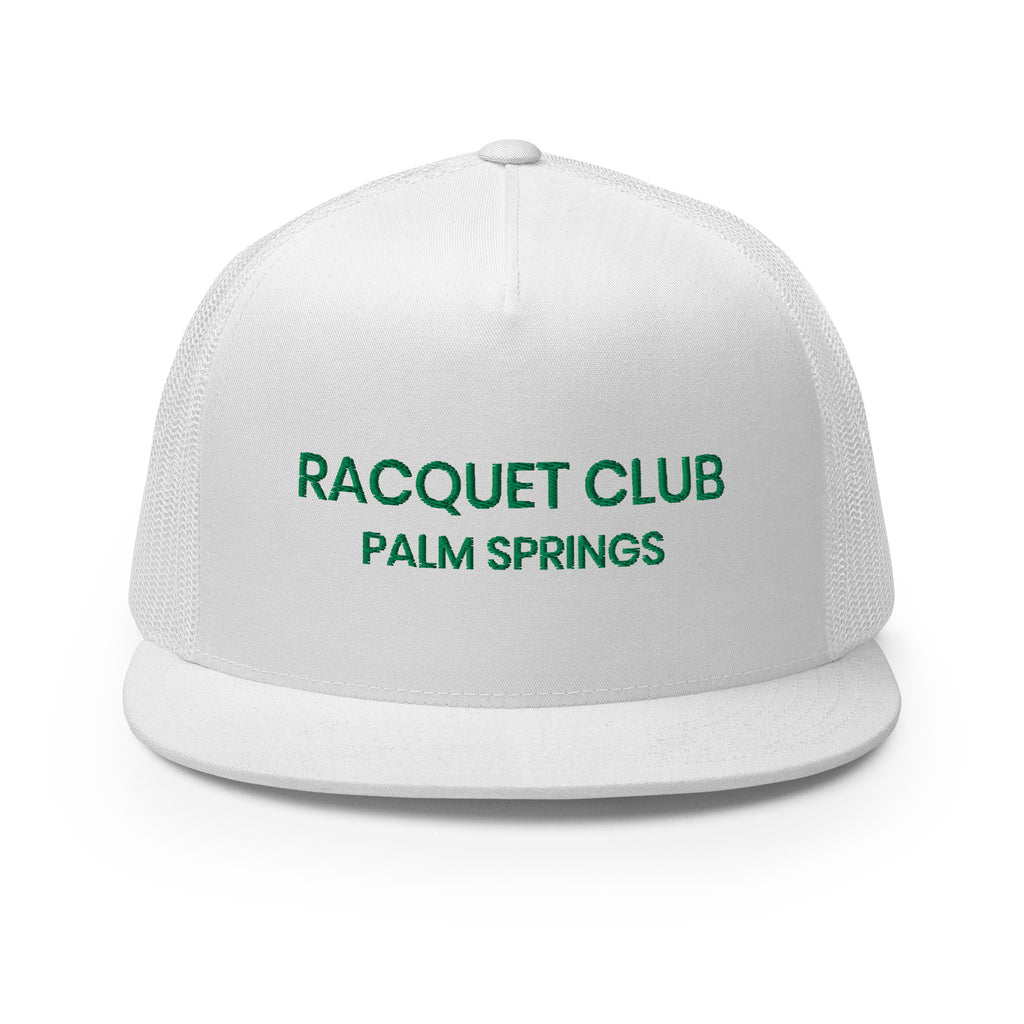 Racquet Club Mod Hat white with green text front view