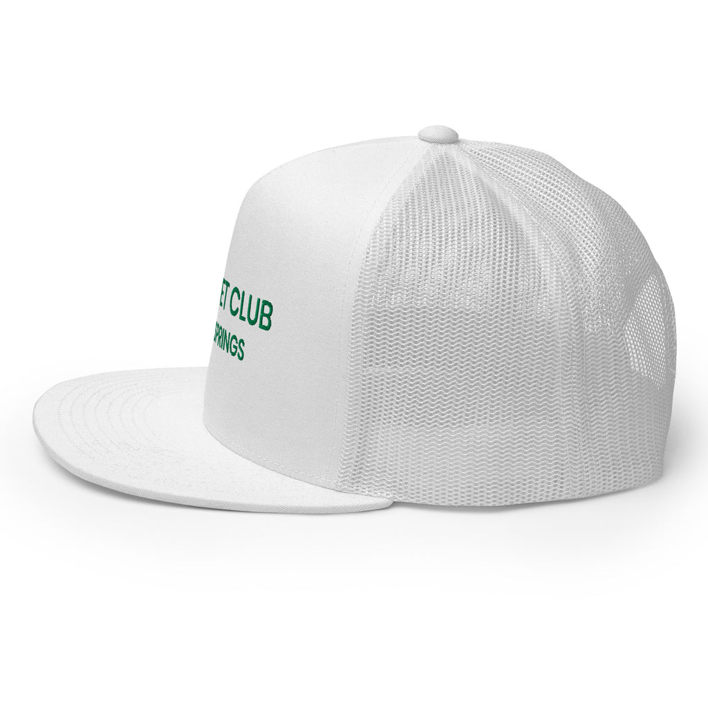 Racquet Club Mod Hat white with green text right flat view