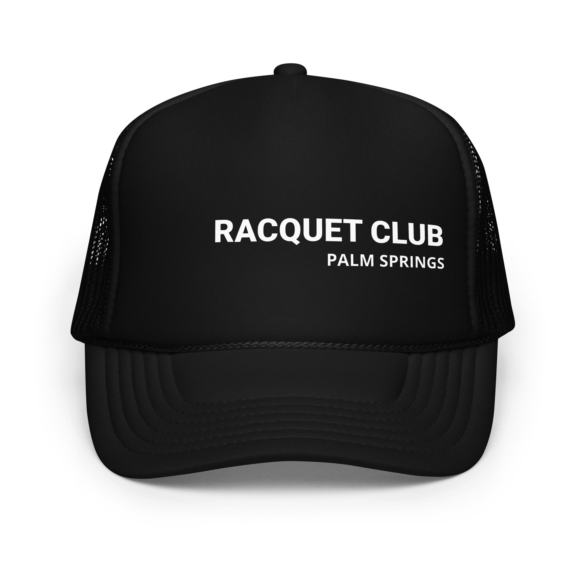 Racquet Club Pool Hat black with white text front view