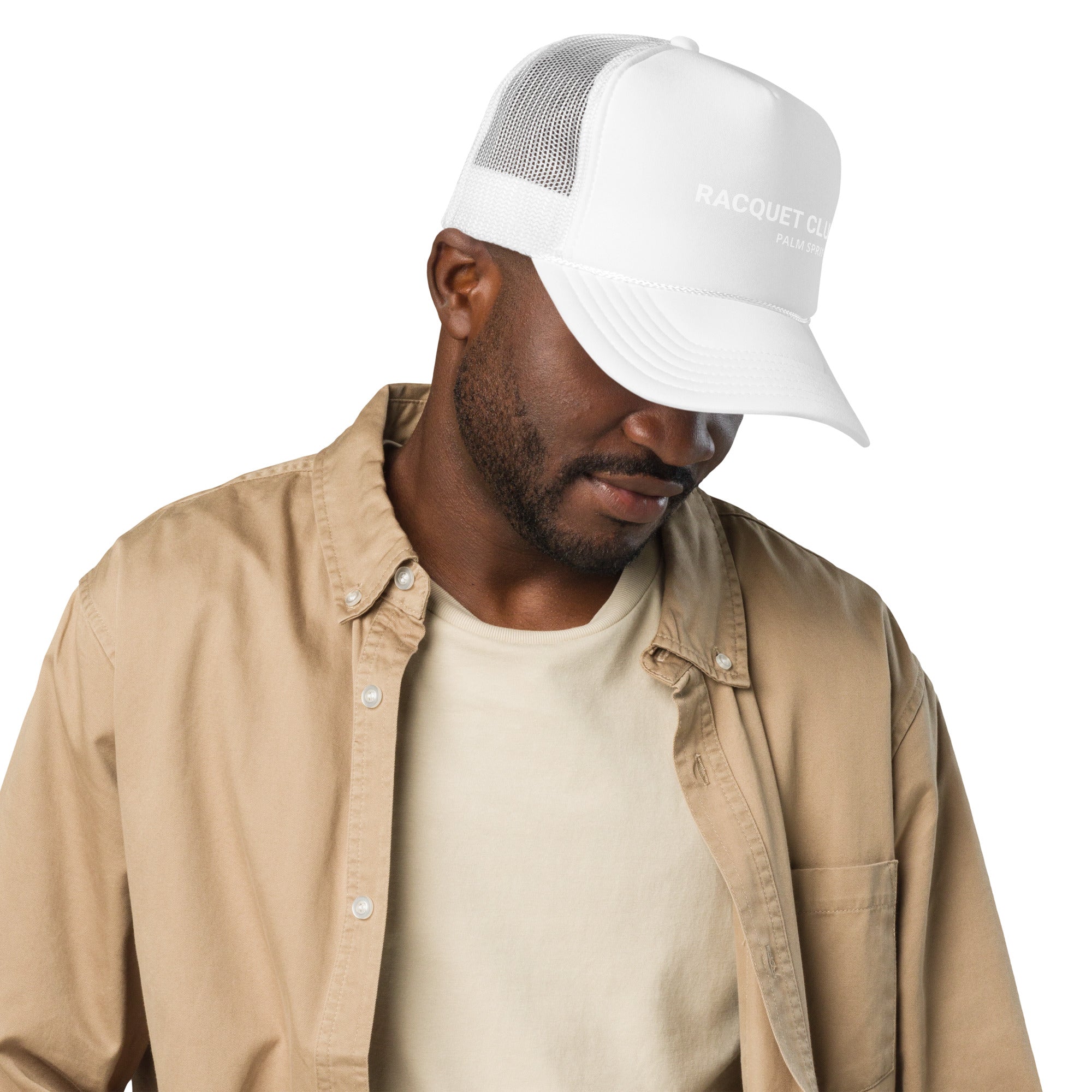 Racquet Club Pool Hat white on man side view