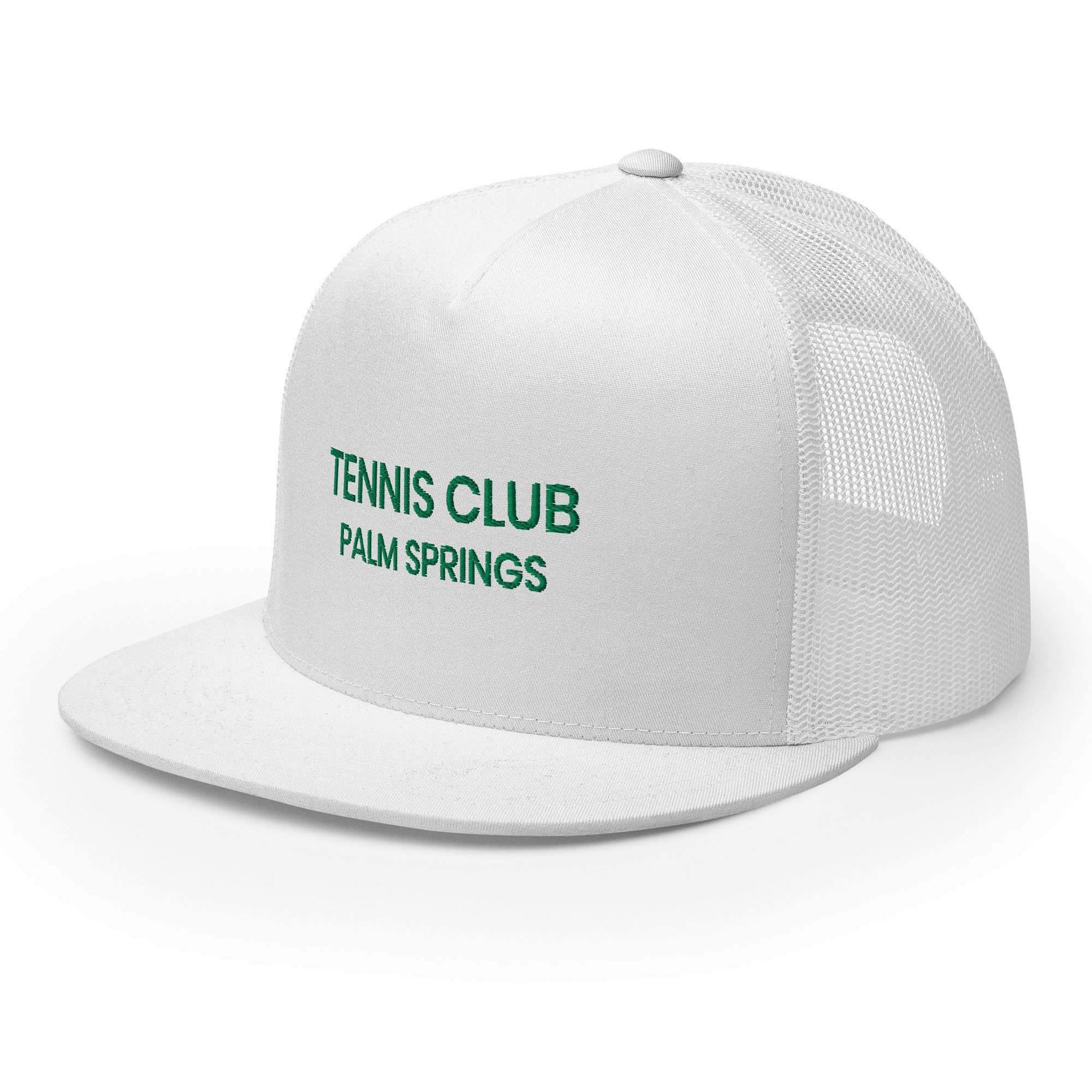 Tennis Club Mod Hat white with green text right side view