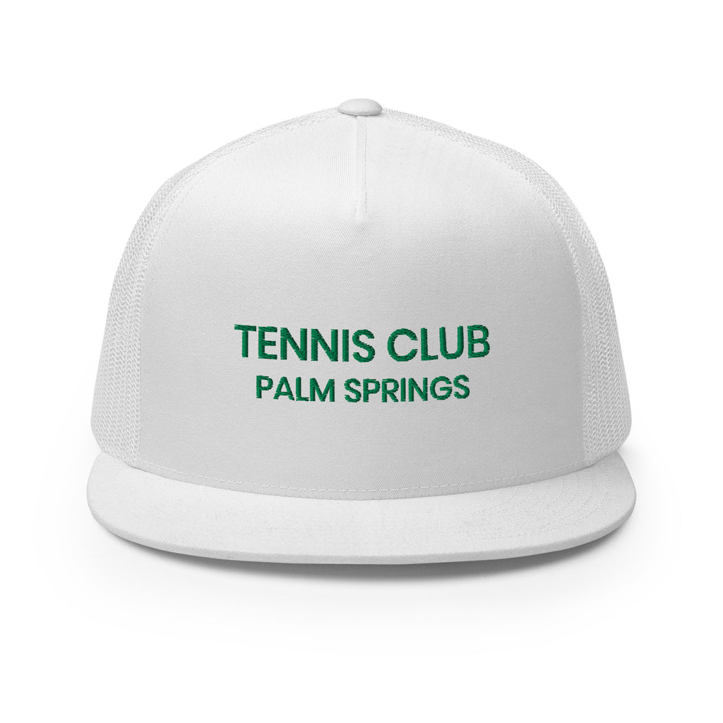 Tennis Club Mod Hat white with green text front view