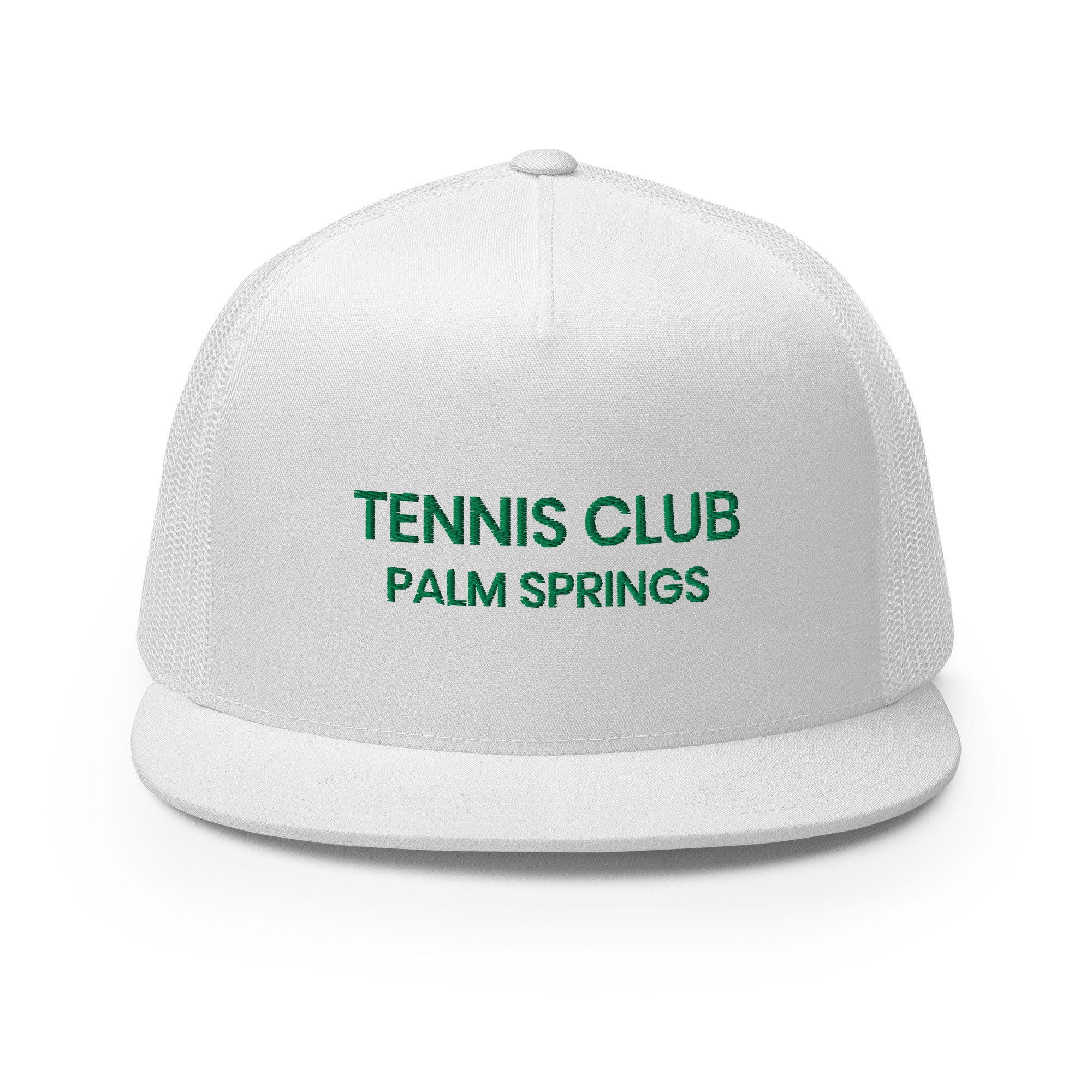 Tennis Club Mod Hat white with green text front view
