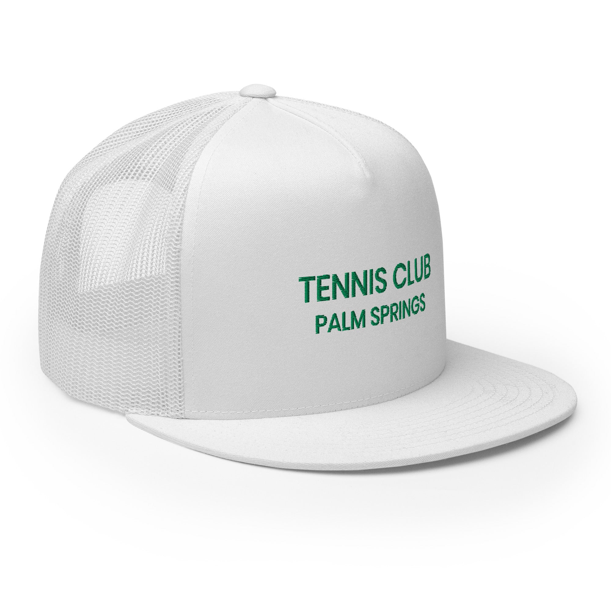 Tennis Club Mod Hat white with green text left view