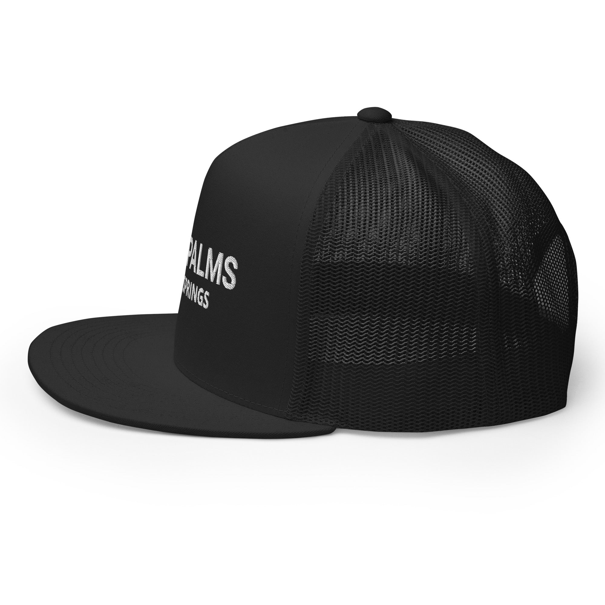 Twin Palms Mod Hat black with white text right flat view