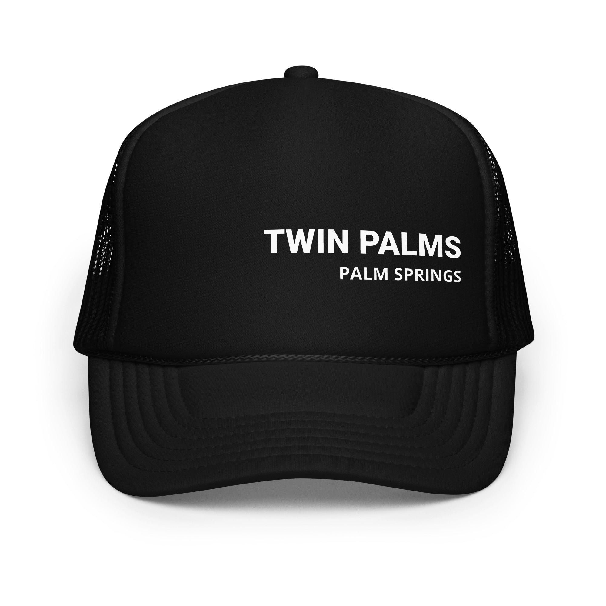 Twin Palms Pool Hat black with white text front view
