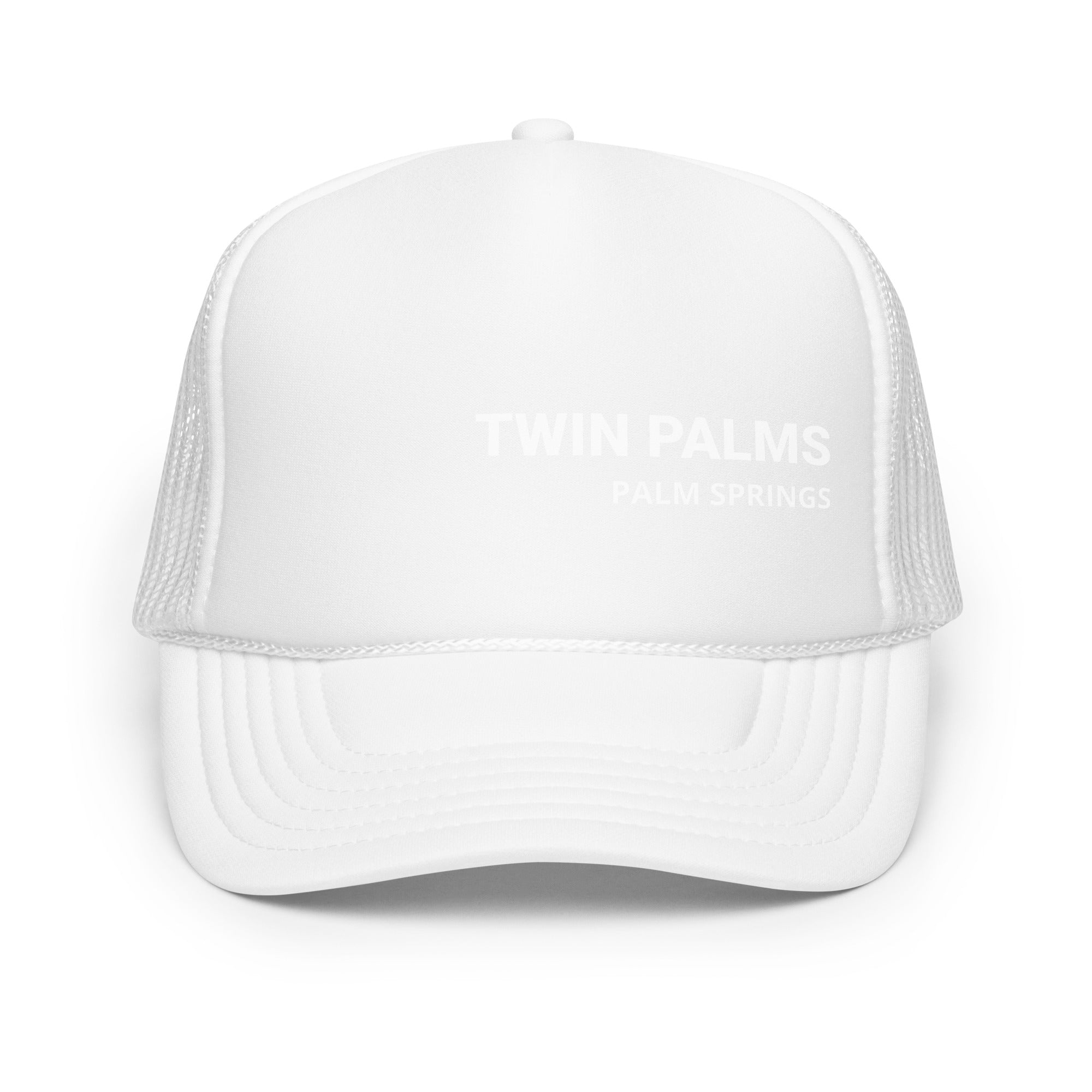 Twin Palms Pool Hat white with white text front view