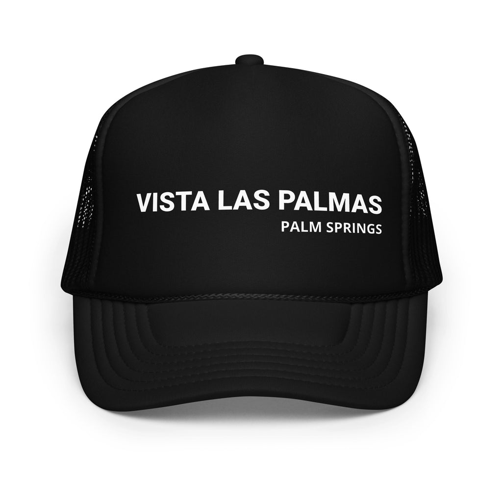 Vista Las Palmas Pool Hat black with white text front view