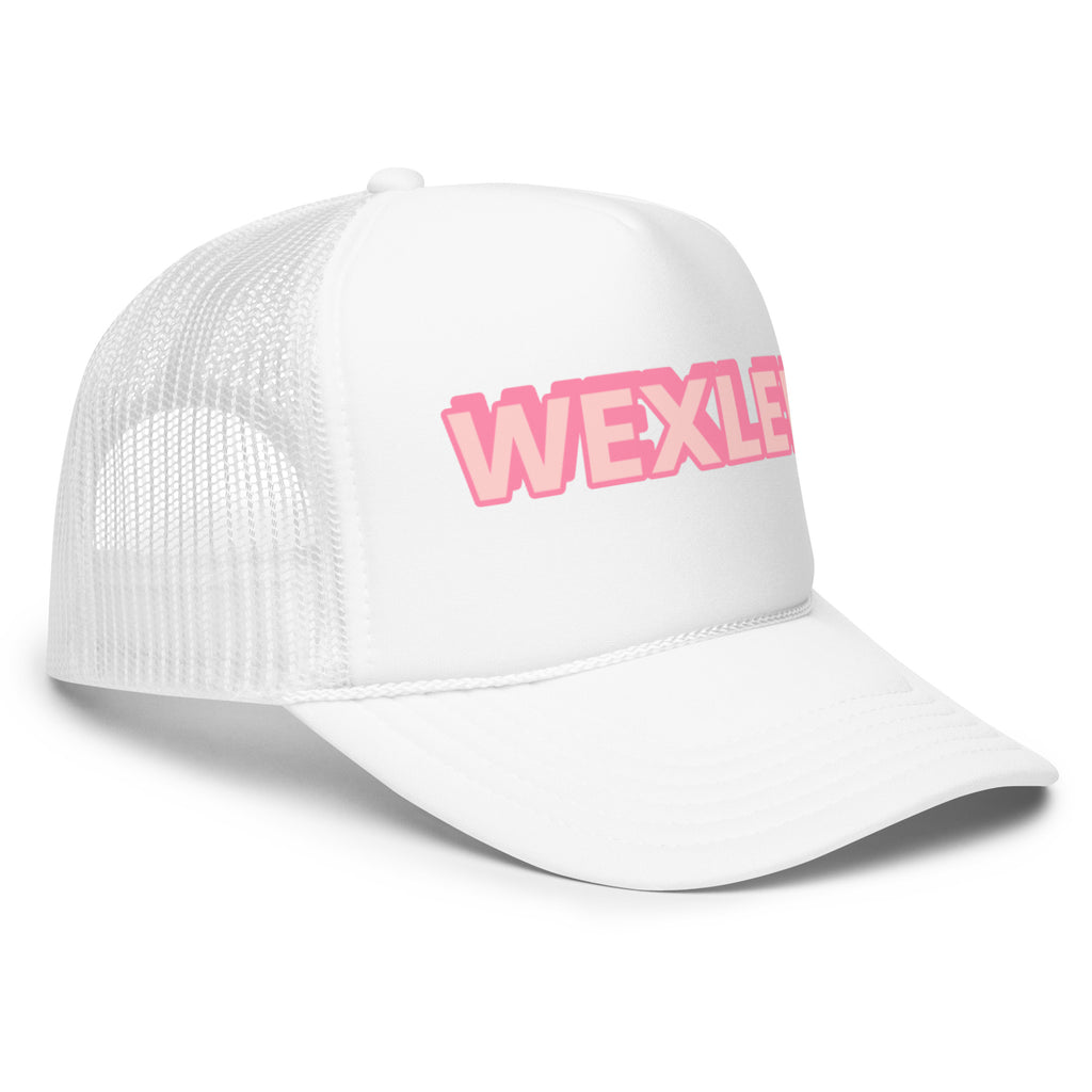 Wexler Pool Hat Pink LE white with pink text left view